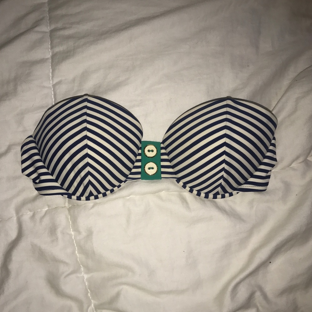 Navy blue and white striped swim bikini top